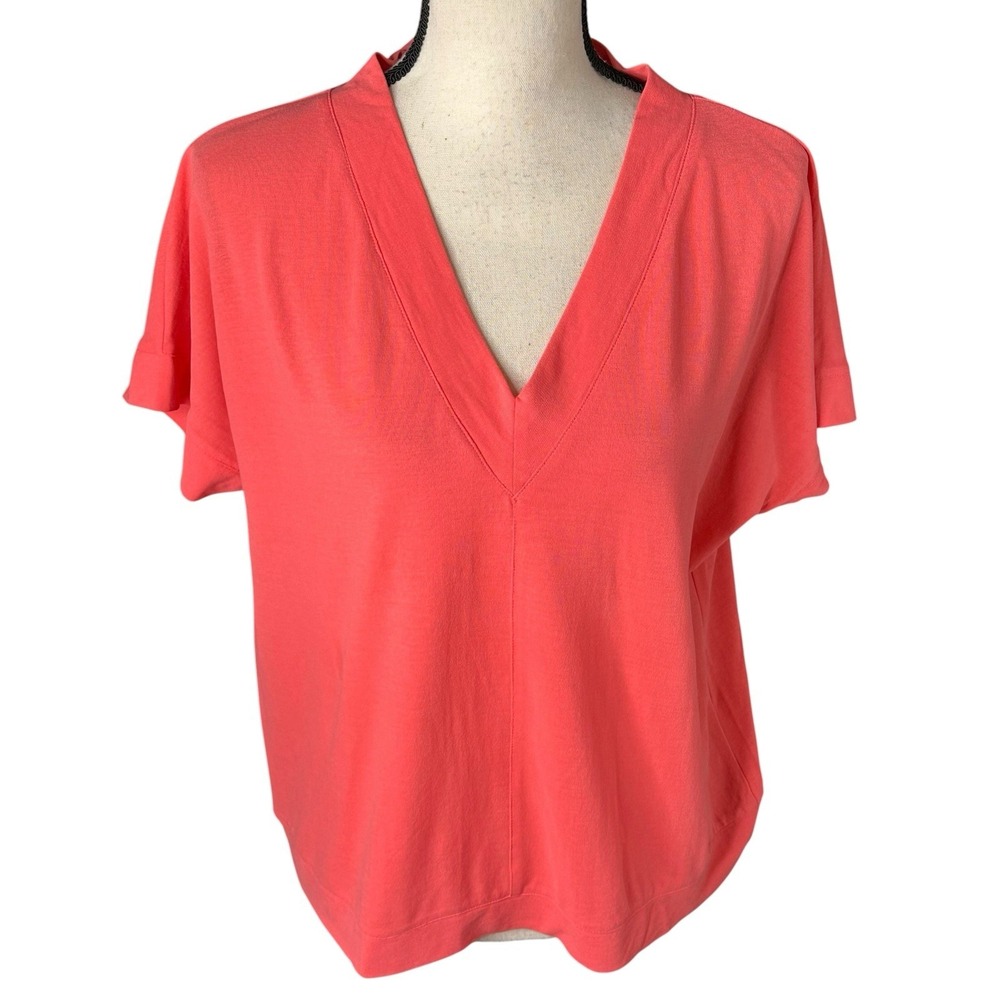 Lamberto Losani V-Neck Orange Size S 100% Cotton Short Sleeves Top